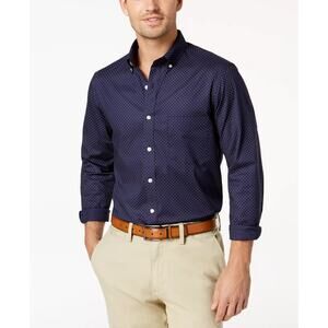 Club Room Men's Micro Dot Print Stretch Cotton Shirt Navy Size S 0523